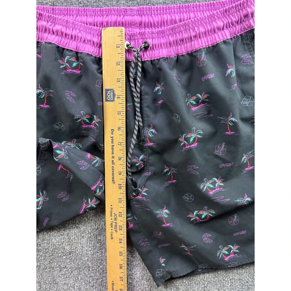 Oakley Swim Trunks Mens Small Black Pink Palm Tree Tropical Board Shorts